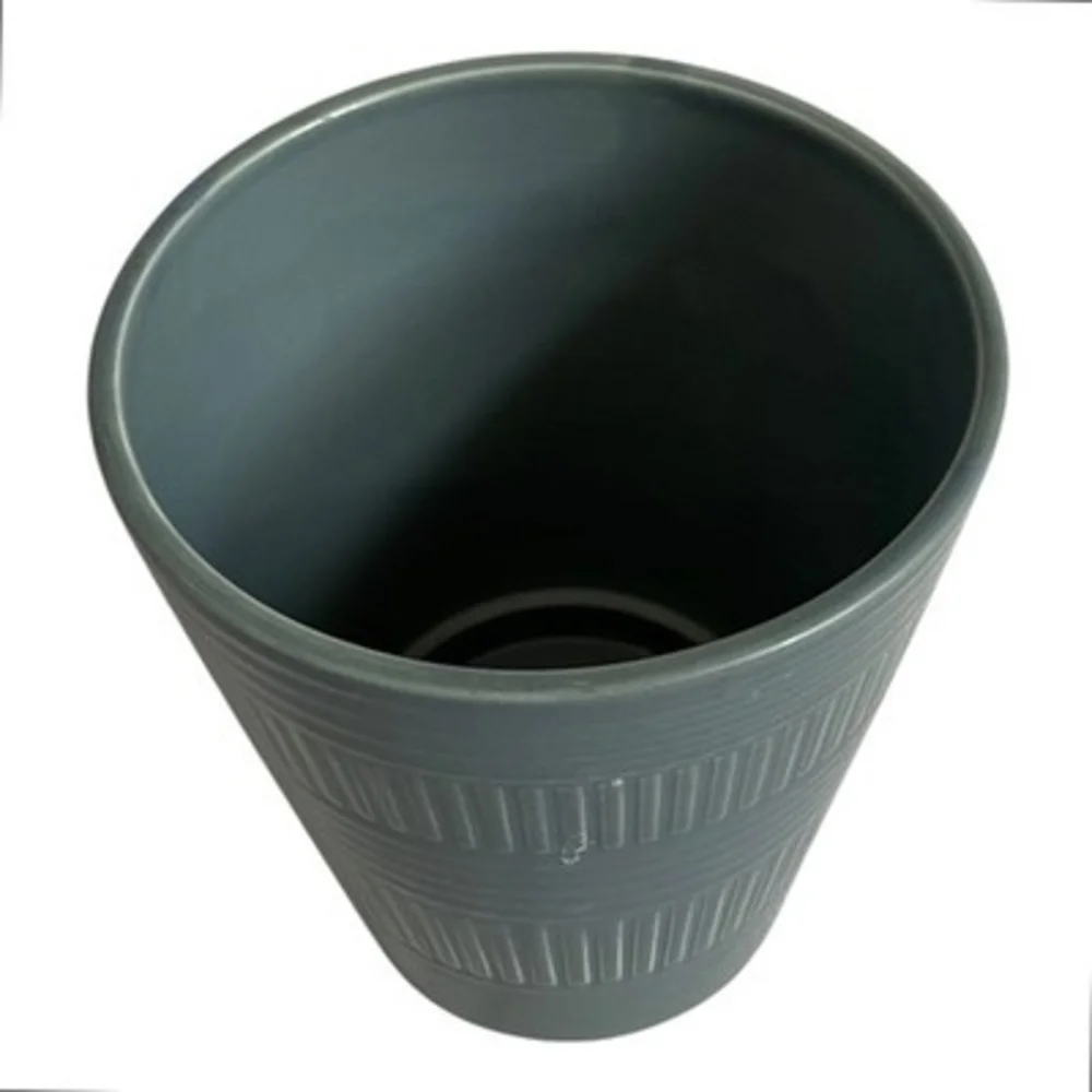 Nordic Style Matte Gray Ceramic Flower Pot Ribbed Textured Plant Planter Vase
